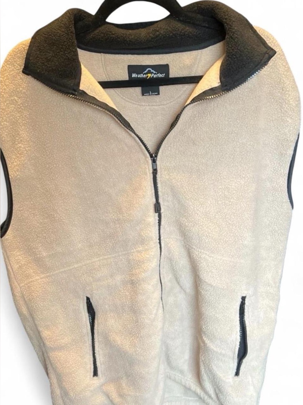 WeatherPerfect Beige and Black Fleece Zip Vest
